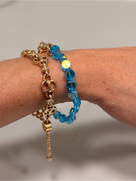 Bomb Party Jewelry - Bomb Party NWOT! Gold Link and Blue Crystal Beaded Bracelet Set